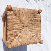 Tabouret bas en bois et paille