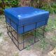 Square stool in black lacquered steel wire and blue leatherette circa 1970