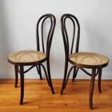 4 antique curved wood and cane chairs
