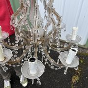 Antique crystal chandelier with 8 lights and drop pendants -