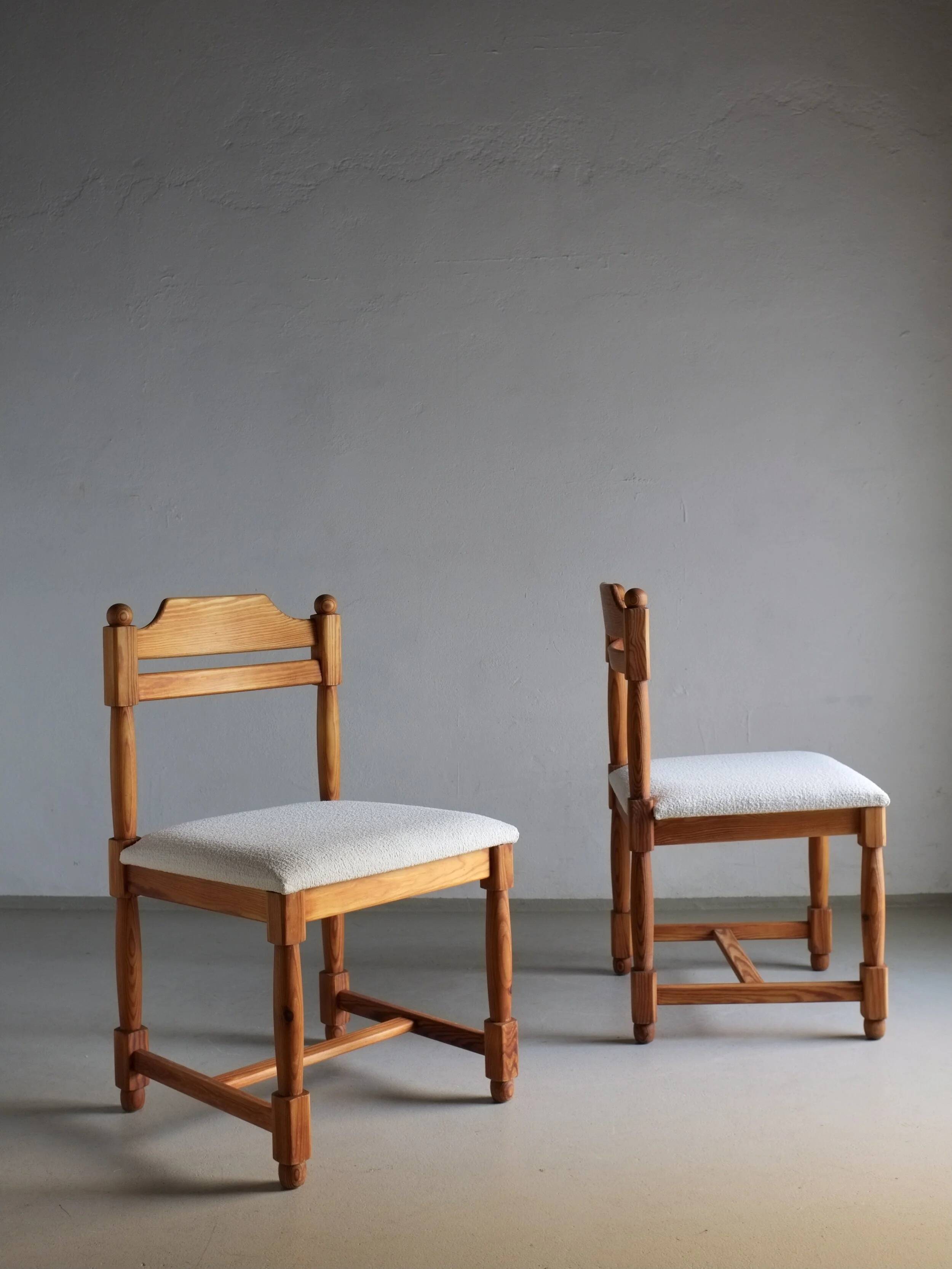 2 Carved solid pine chairs | Denmark | 1970s