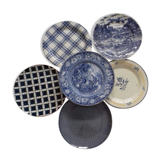 Suite of 6 blue indigo plates