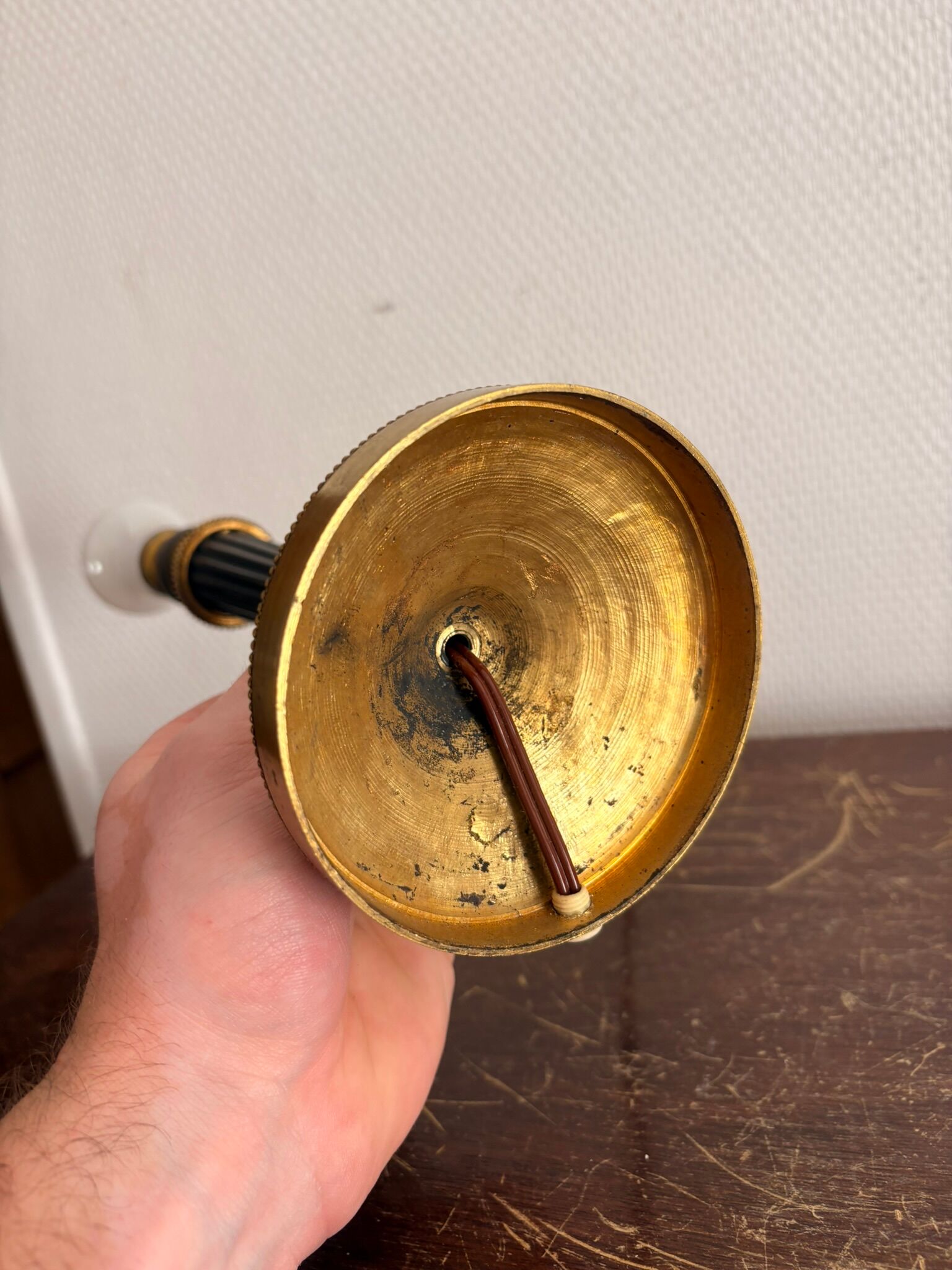 Antique Neo-Classical Column Candle Holder Brass Empire Lamp