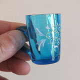 6 antique liquor cups in blue enamelled glass