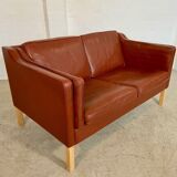 Vintage Danish mid-century Mogens Hansen 2 person cognac leather sofa