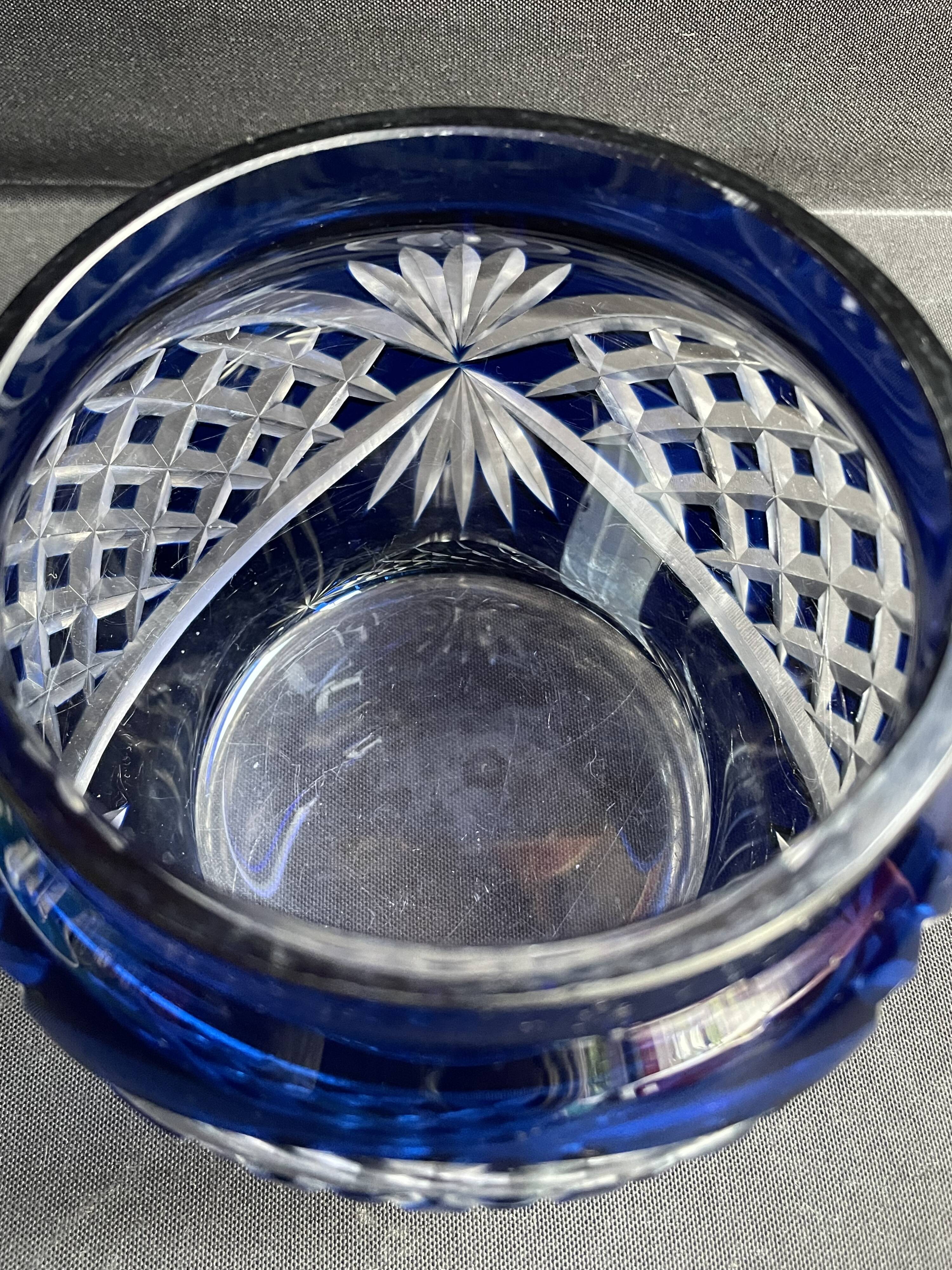 Cobalt blue overlay cut crystal vase