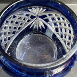 Vase cristal taillé overlay bleu cobalt