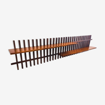Mid Century Modern Slatted Wooden Suspended Shelf