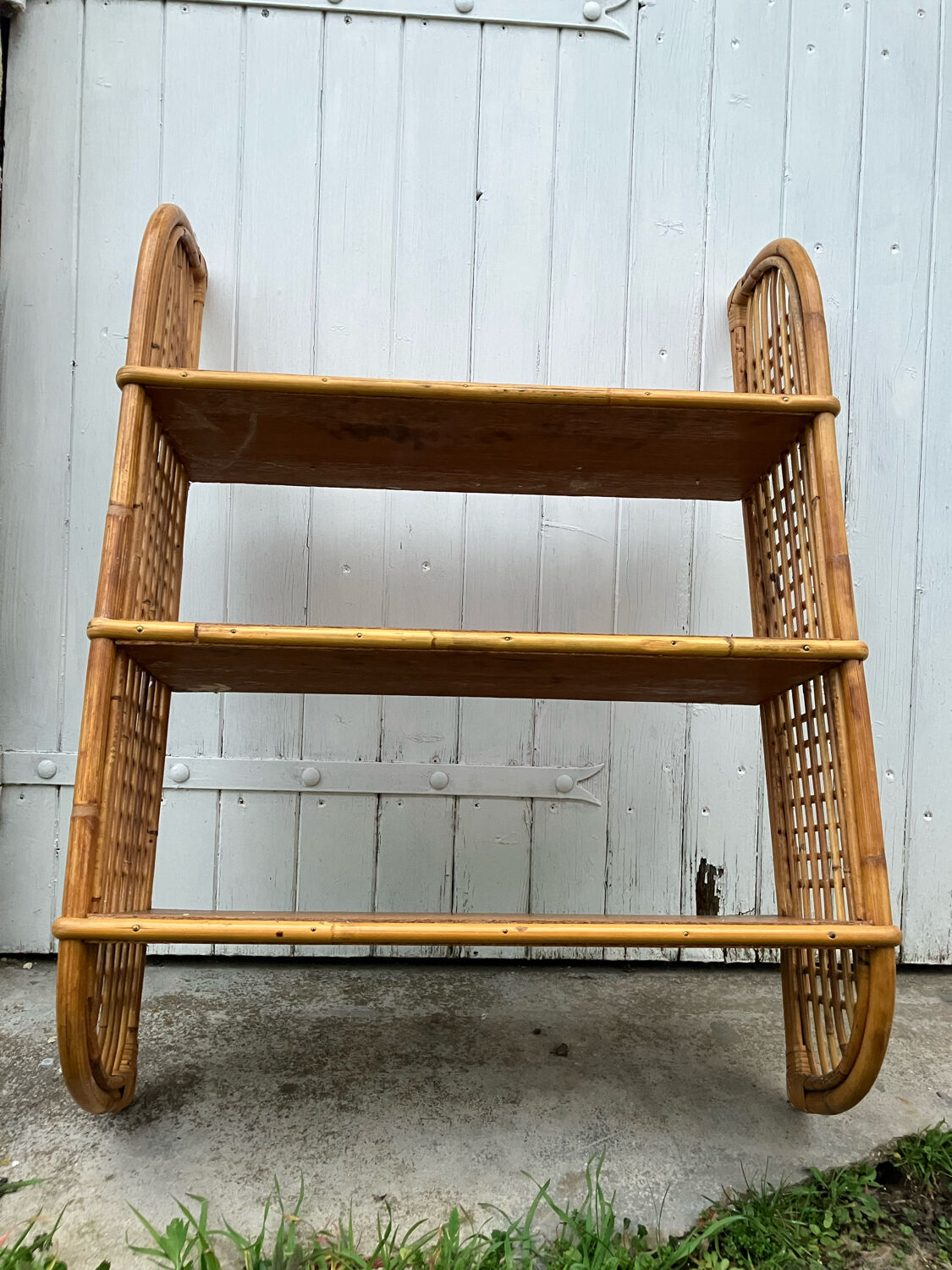 Vintage rattan wall shelf