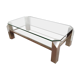Table basse chromée à plateaux de verre et miroir
