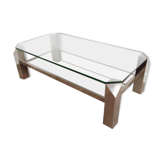 Chromed coffee table with glass tops and mirror