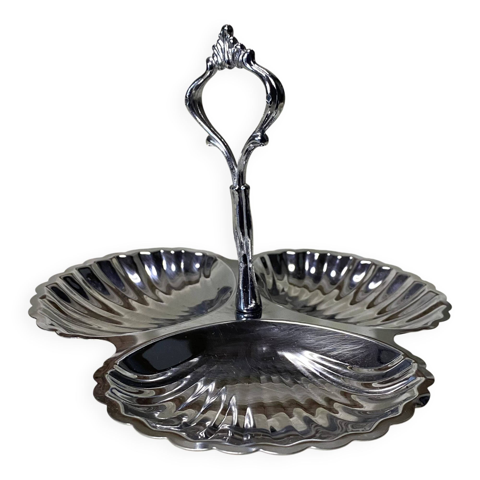 Stainless steel serving platter in the shape of seashells