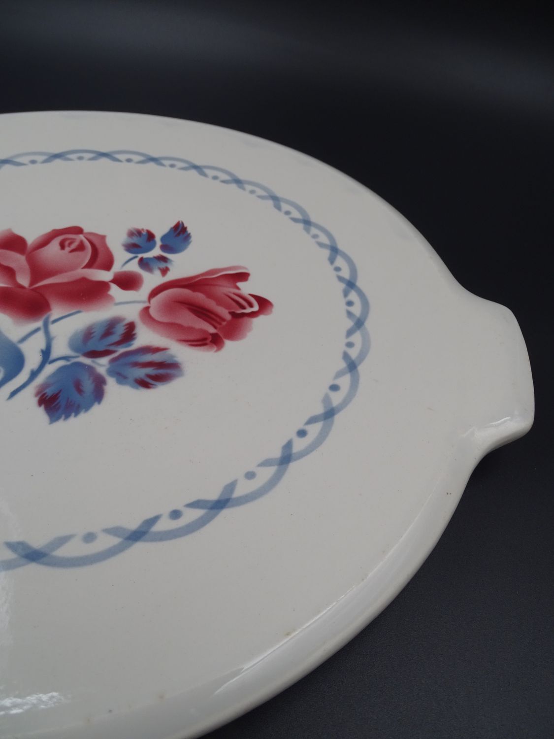 Digoin earthenware pie dish - Sarreguemines- Model Cannes - Rose decoration - circa 1940