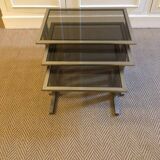 Set of nesting tables in smoked glass steel