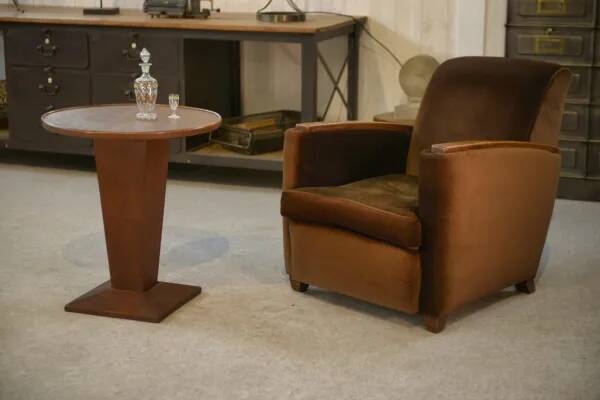 Guéridon en placage de sapelli art déco 1940’s