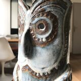 Large Owl vase in enameled stoneware signed
