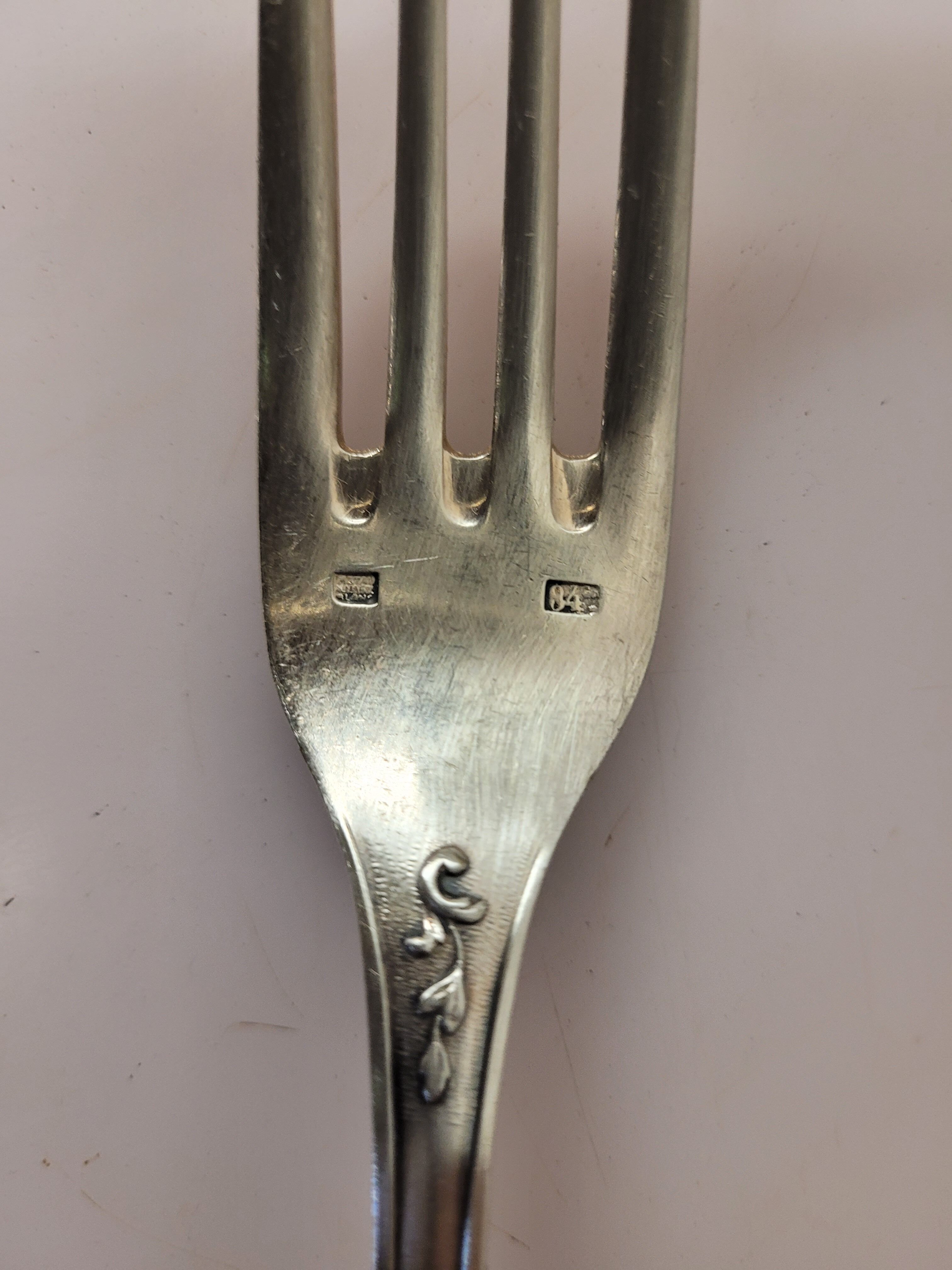 Old silver metal service with box