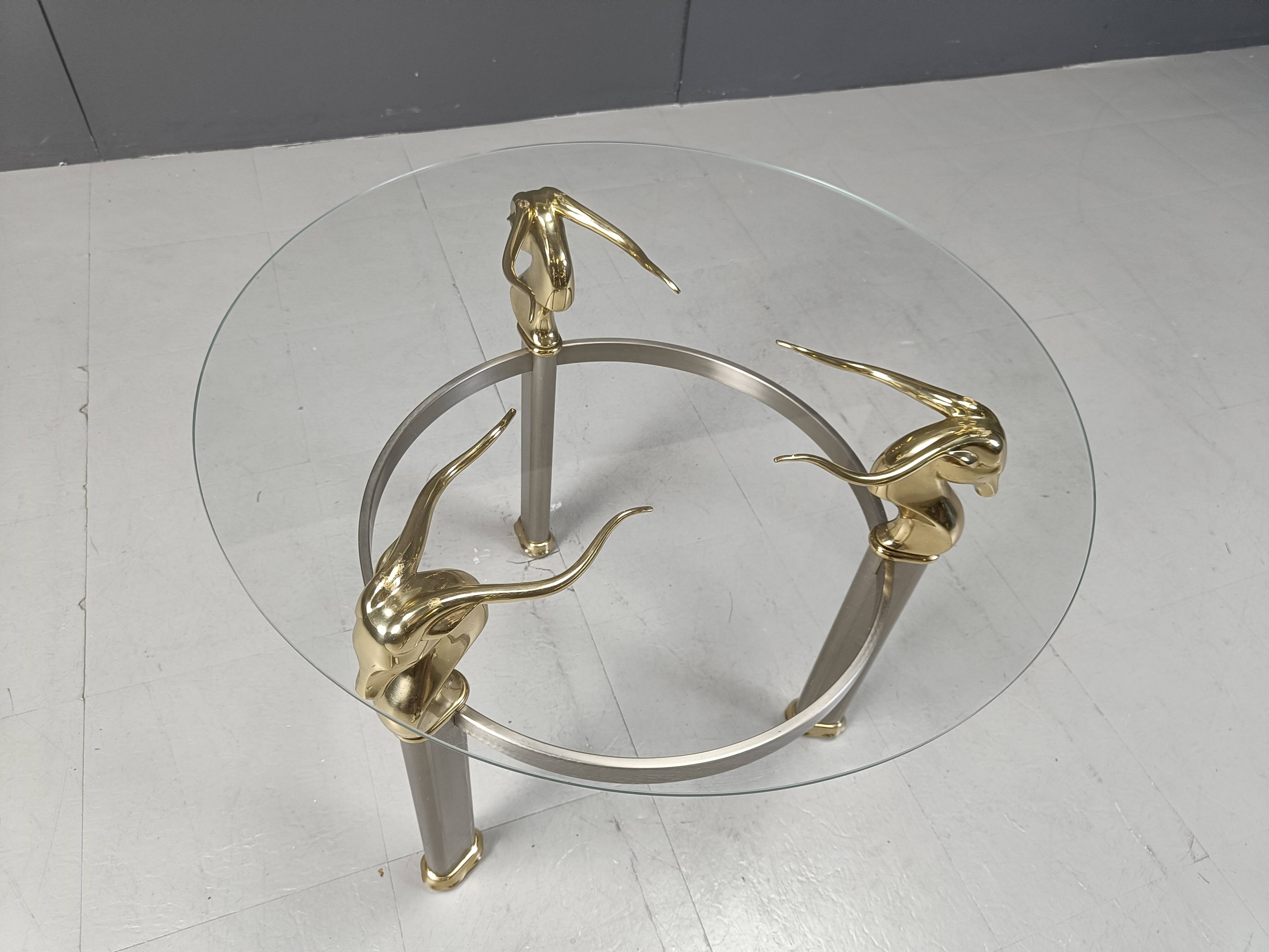 Vintage brass side table in the shape of an ibex or antelope, 1970s