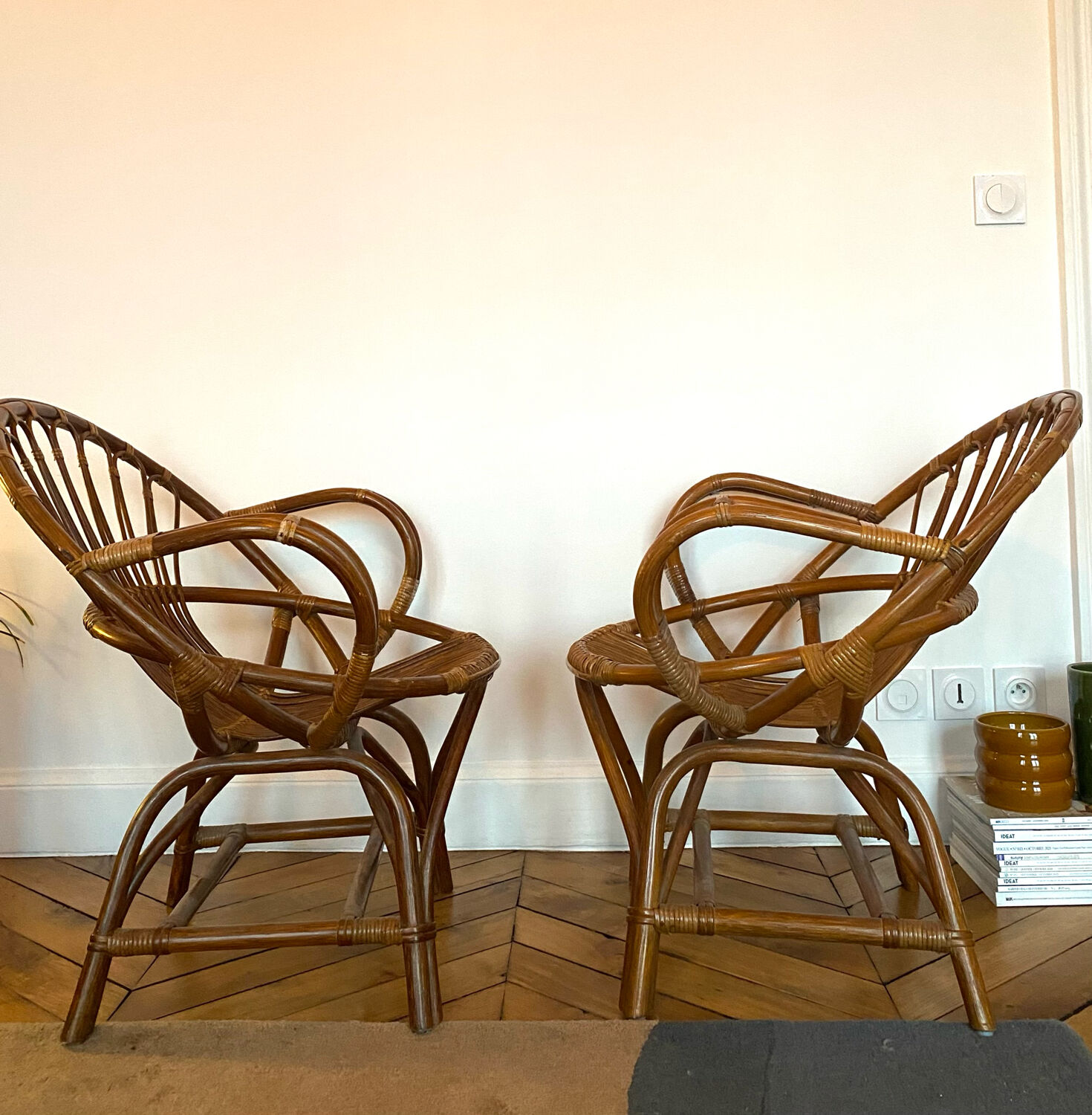 Pair of rattan armchairs