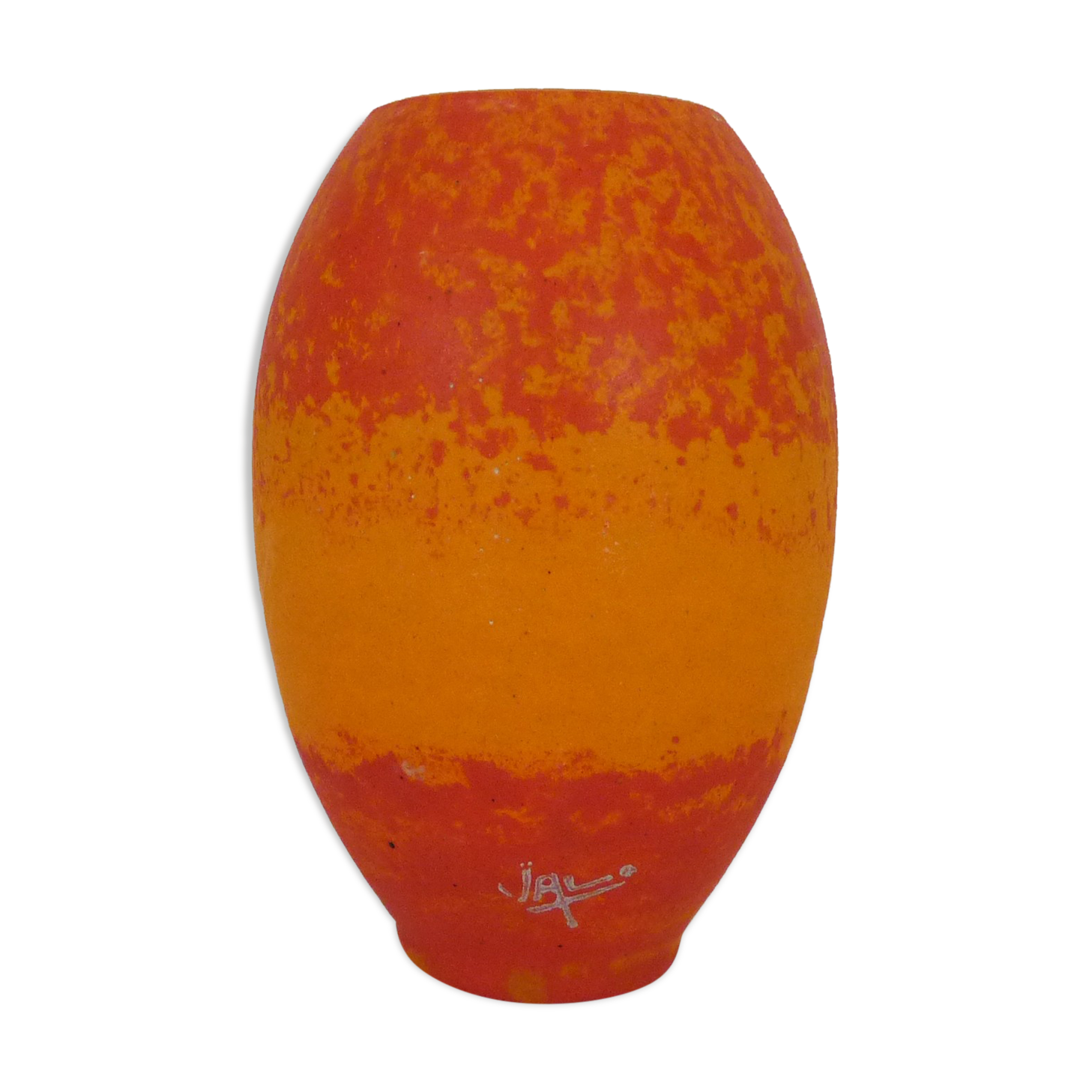 Ovoid Art Nouveau vase with annular neck VAL orange glass paste, Daum Nancy