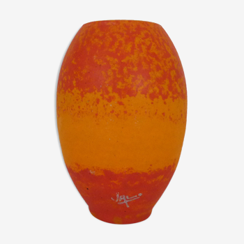 Vase art nouveau ovoïde à col annulaire val orange pâte de verre, daum nancy