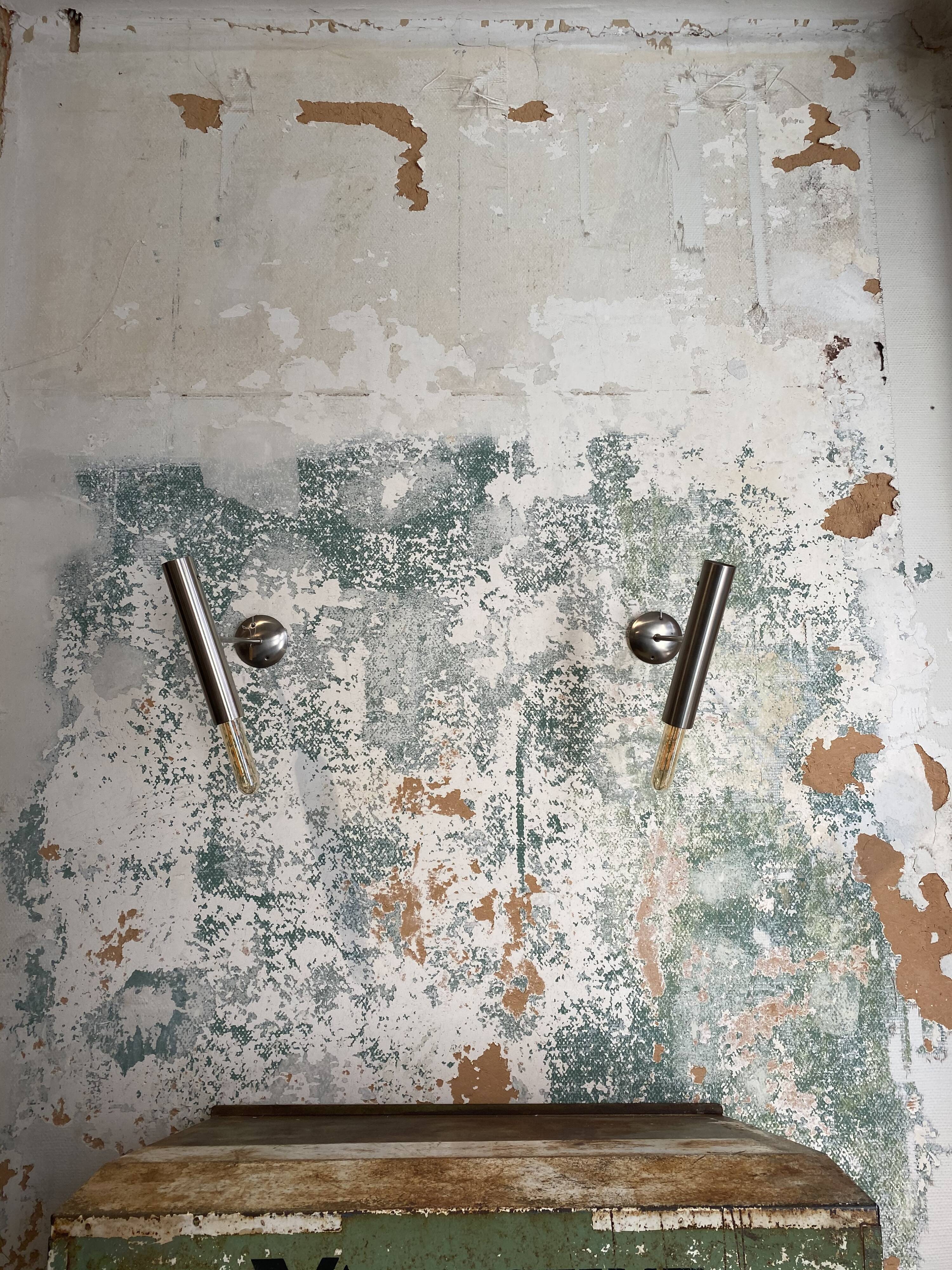 Pair of brushed metal wall lamps 70s