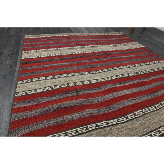 1970s Vintage Turkish Oushak Handmade Wool Cotton Red Runner Rug 125x205