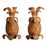 Paire d’ appliques « ananas » en rotin