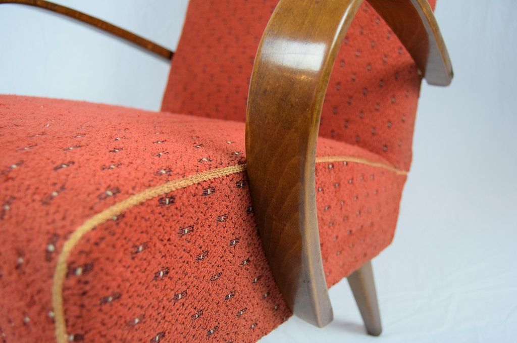 Curved wooden armchair from Ton 1960