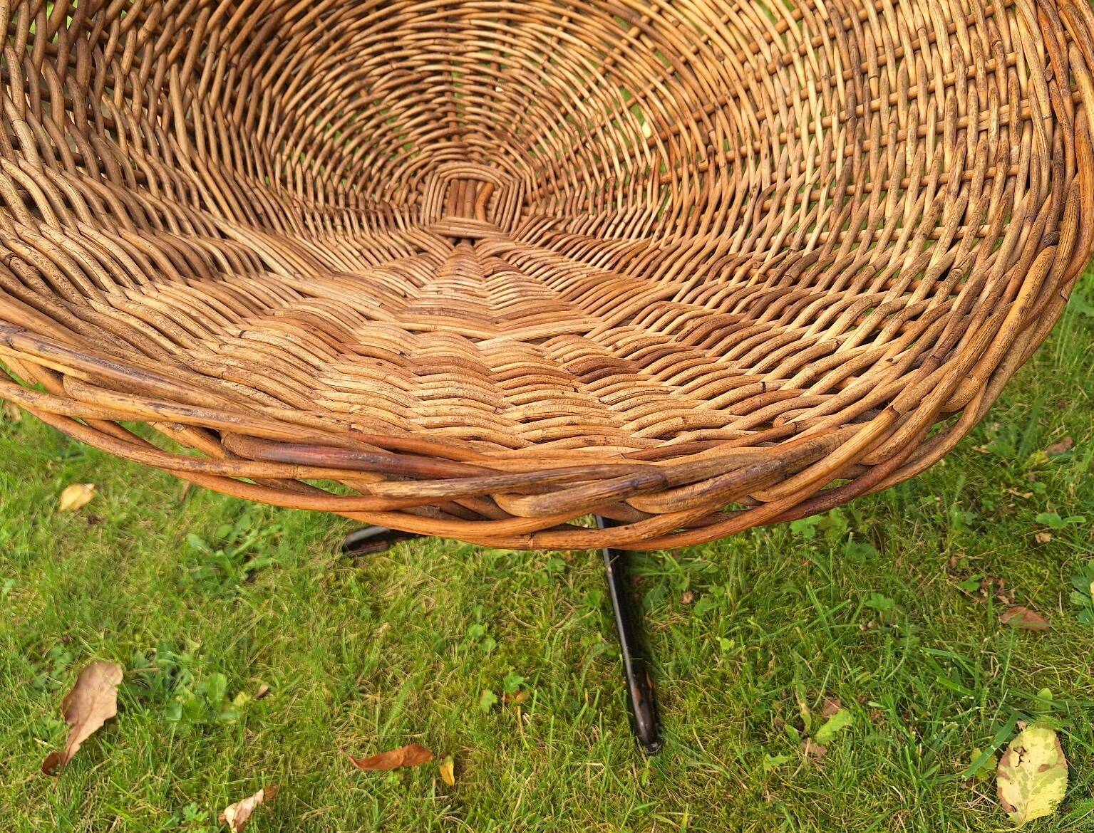 Rattan and iron swivel pod chair, 1960s