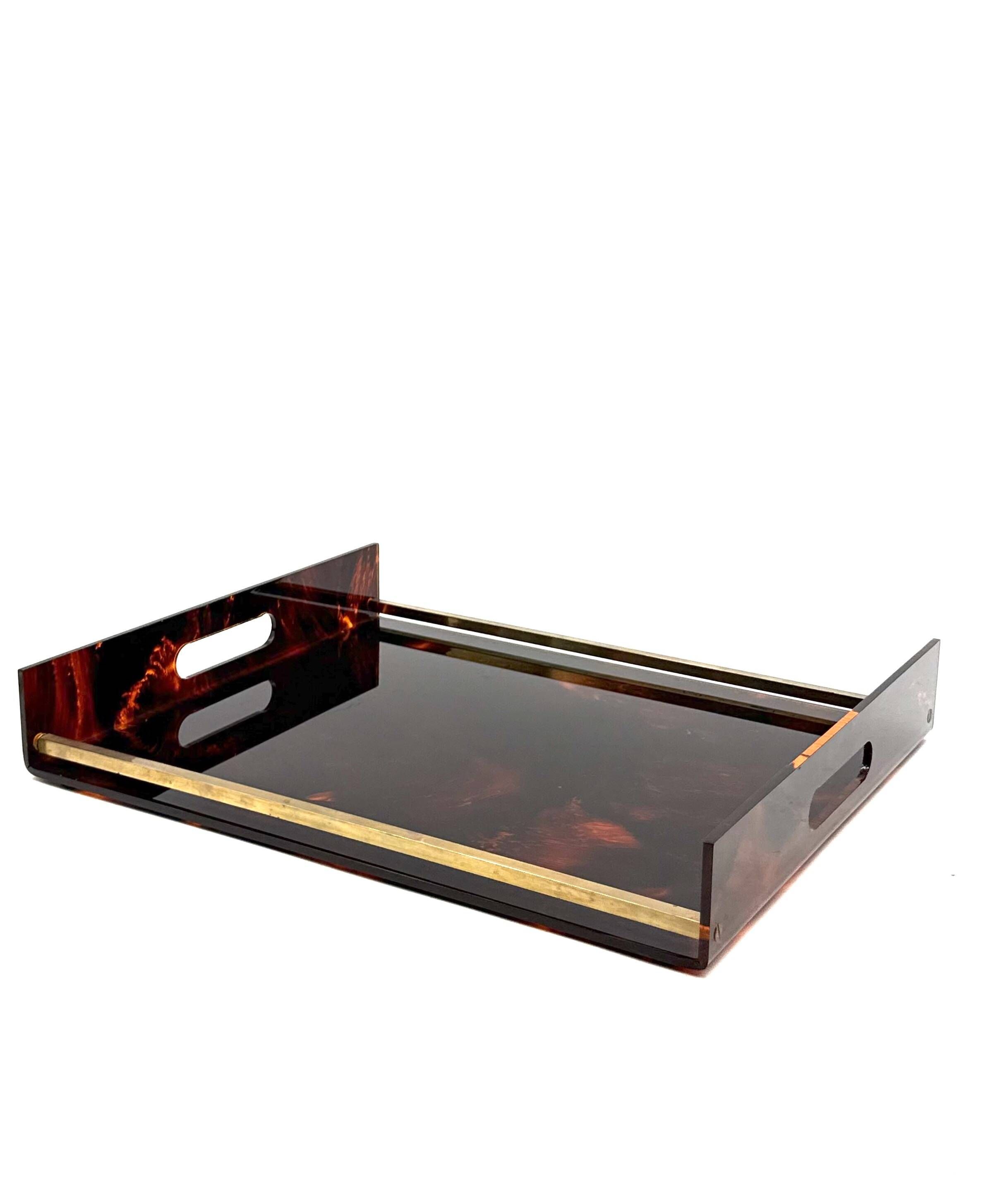 Hollywood regency brass and tortoiseshell lucite tray, Italy 1970s