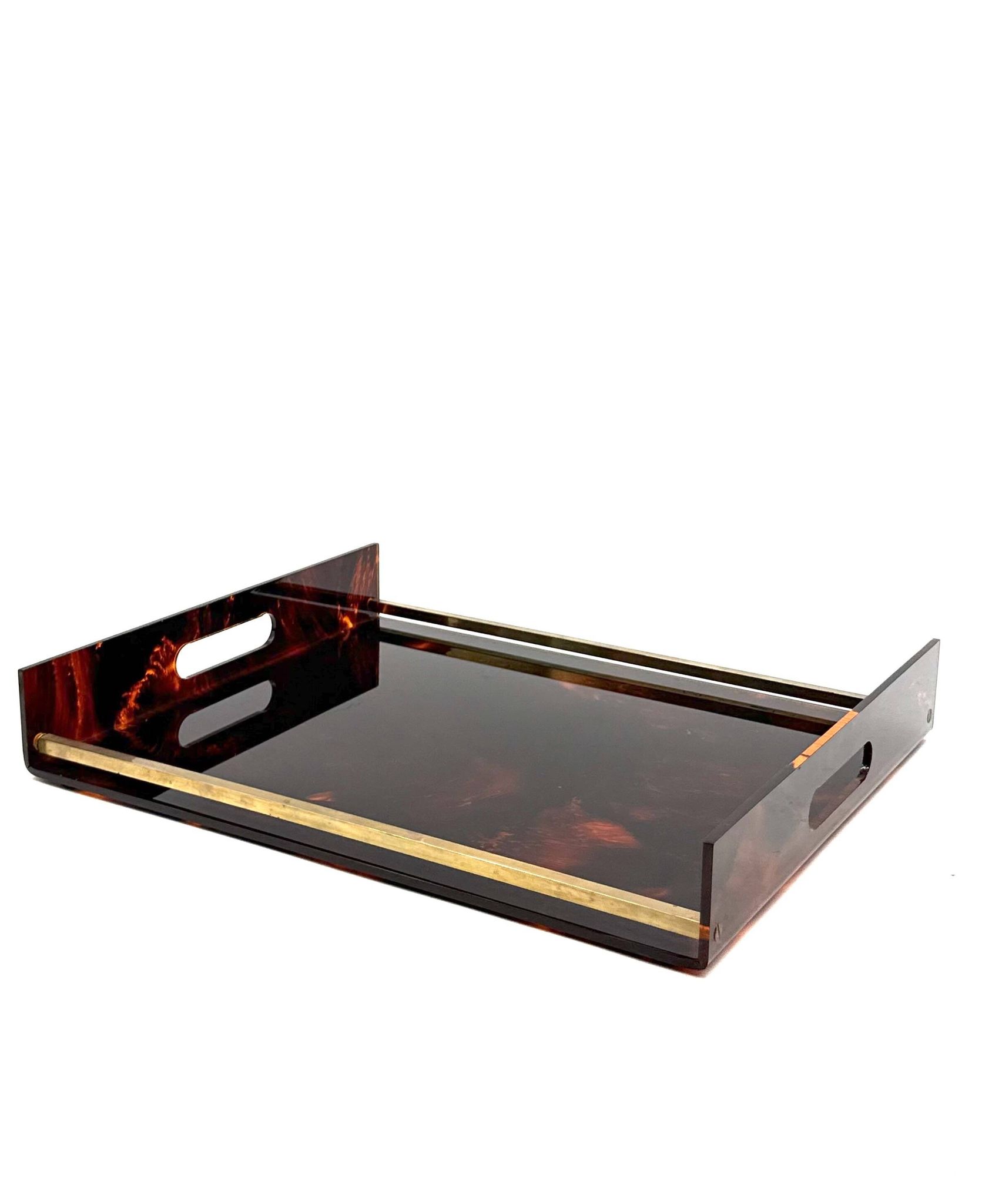 Hollywood regency brass and tortoiseshell lucite tray, Italy 1970s