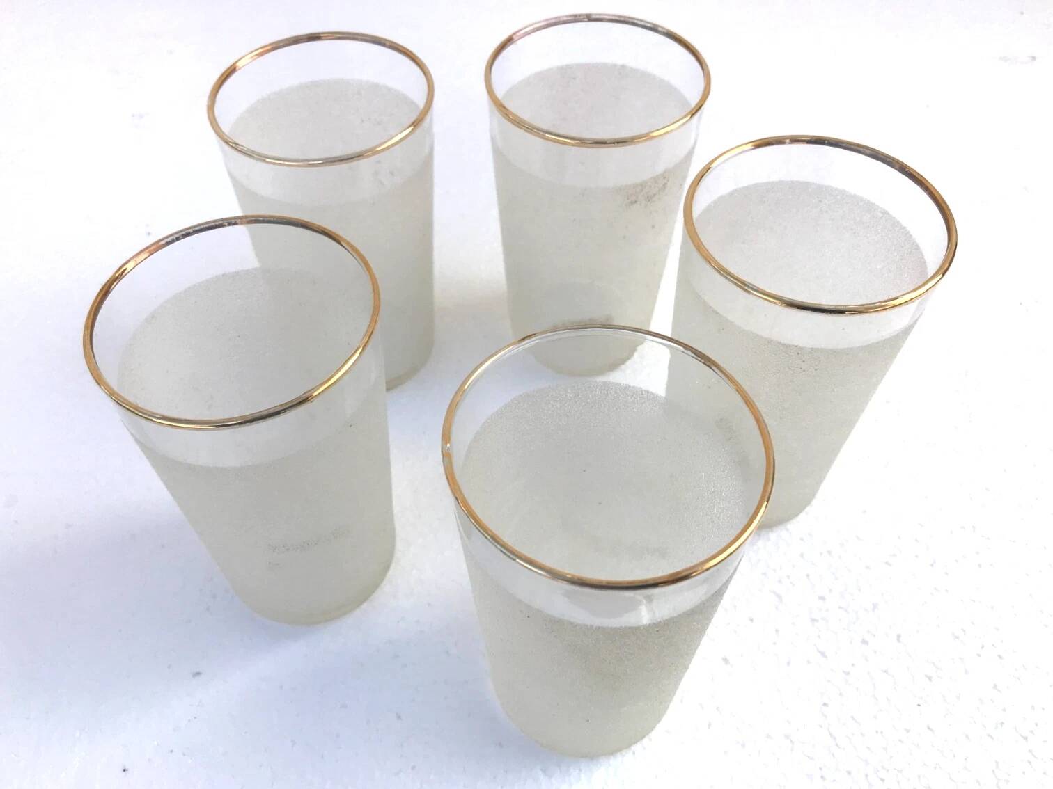 1960s 5 orangeade glasses "Grappe d'or" Frosted white glass