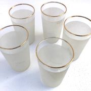 Années 1960  5 verres à orangeade "Grappe d' or"  Verre blanc granité