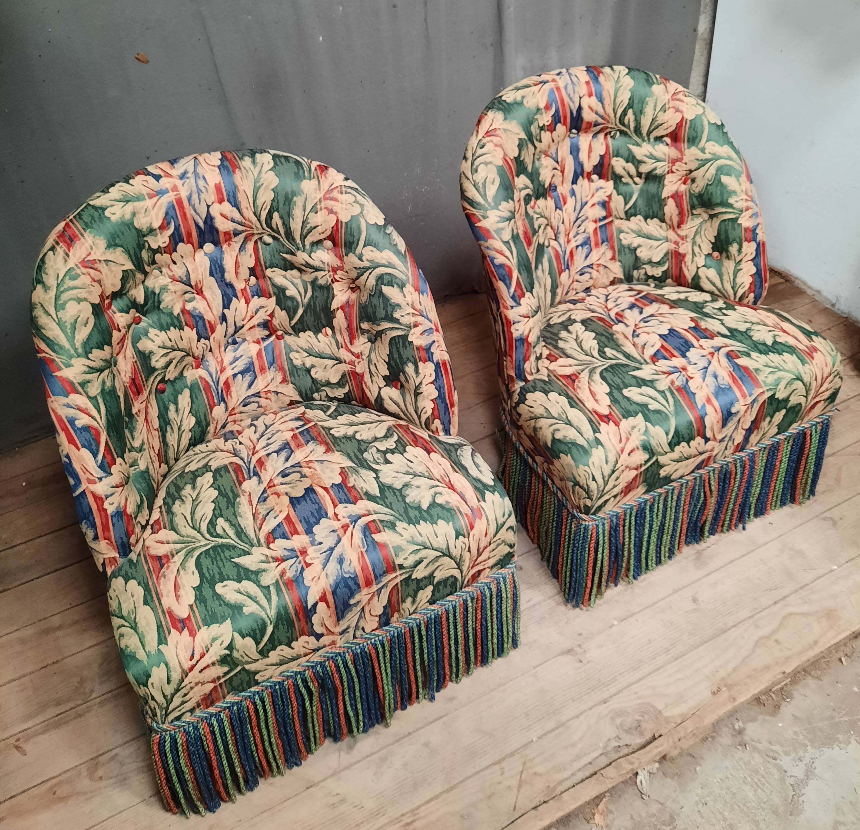 Pair of upholstered toad armchairs