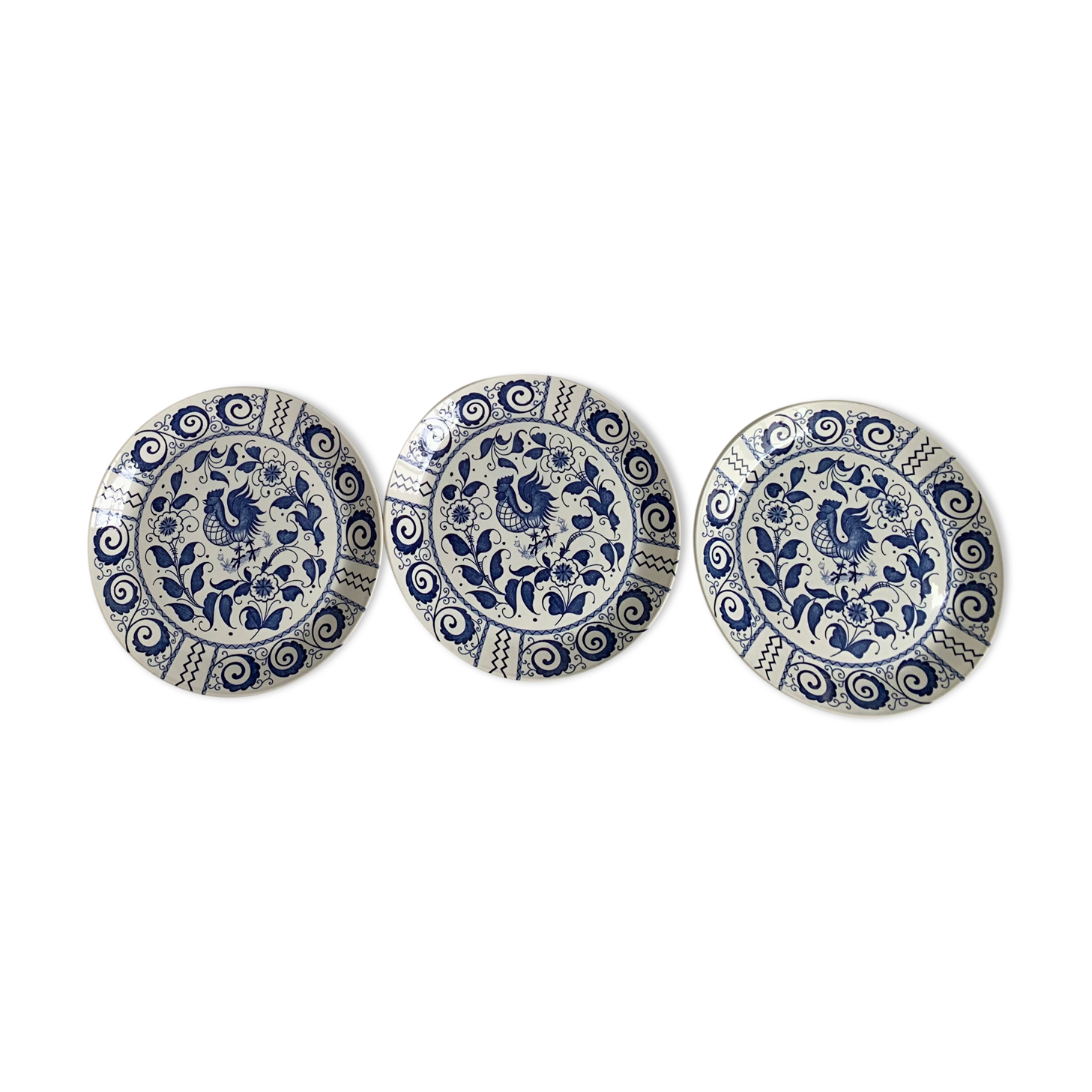 Johnson Brothers Chanticleer blue and white set of 3 plates