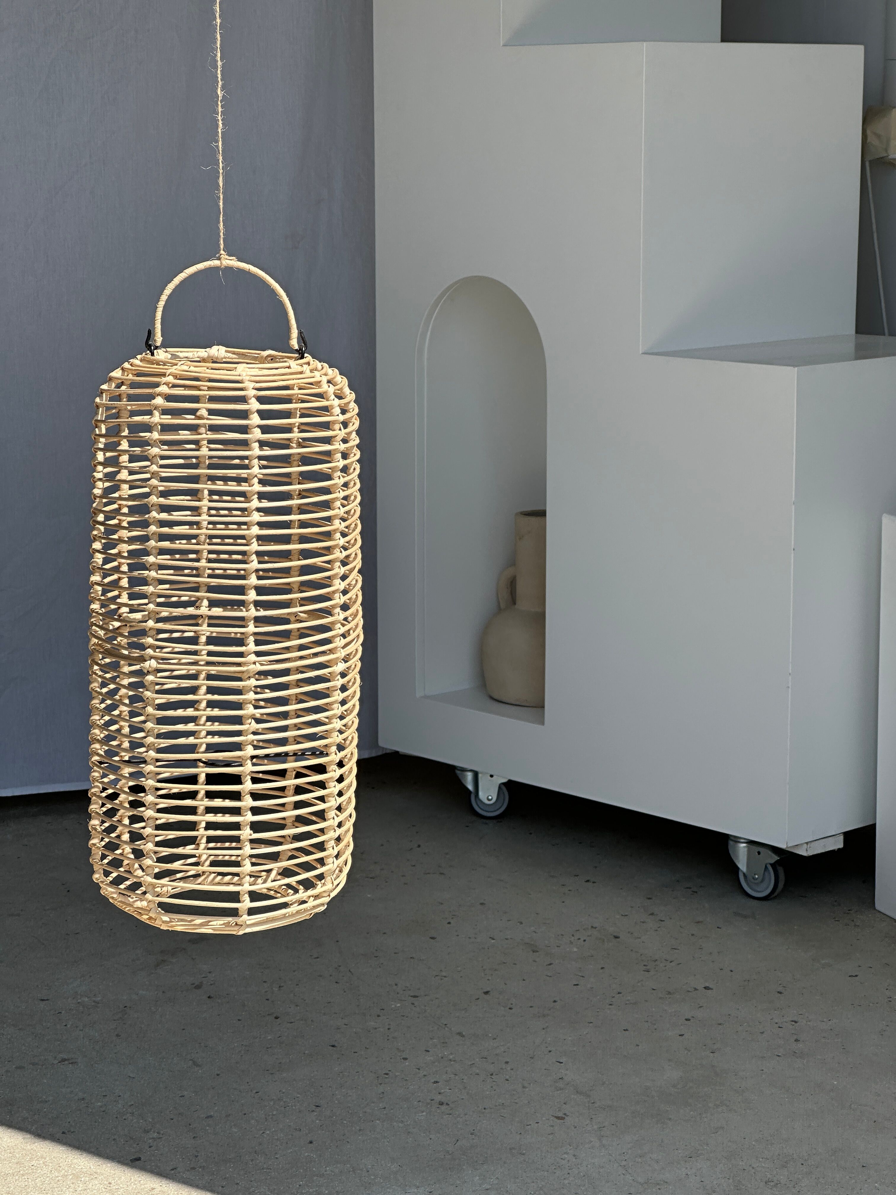 Large lantern-shaped rattan pendant lamp H50 D24