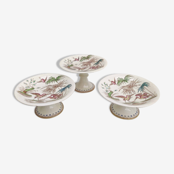 Three porcelain potters decoration heron and bamboo