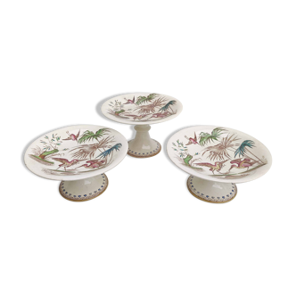 Three porcelain potters decoration heron and bamboo