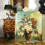 Peinture du XIXe " Bouquet de fleurs " de Boiserie