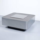 1970s COFFEE TABLE BAR BRUSHED STEEL AND BROWN MELAMINE