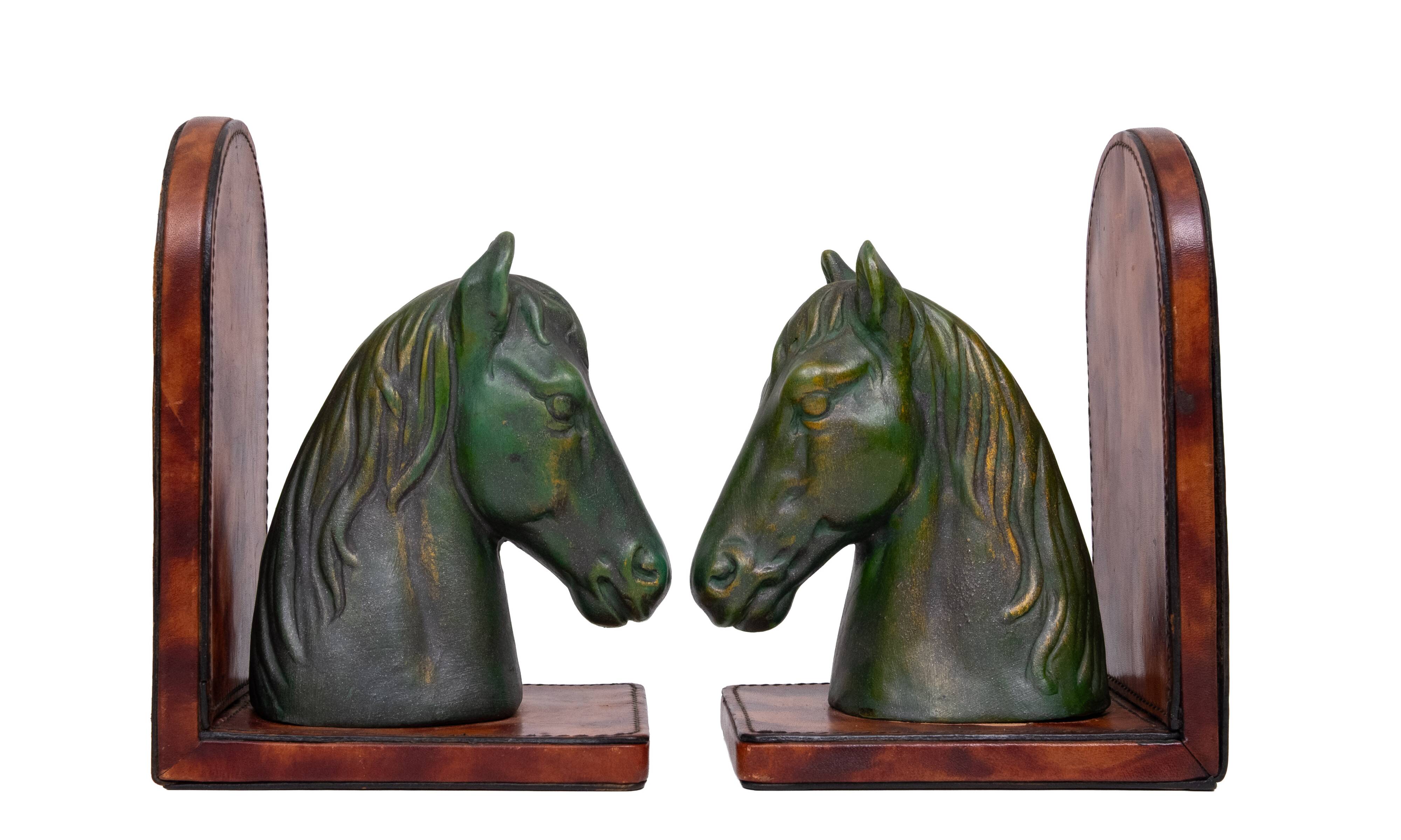 Ceramic and Leather Horses head bookends 1970s