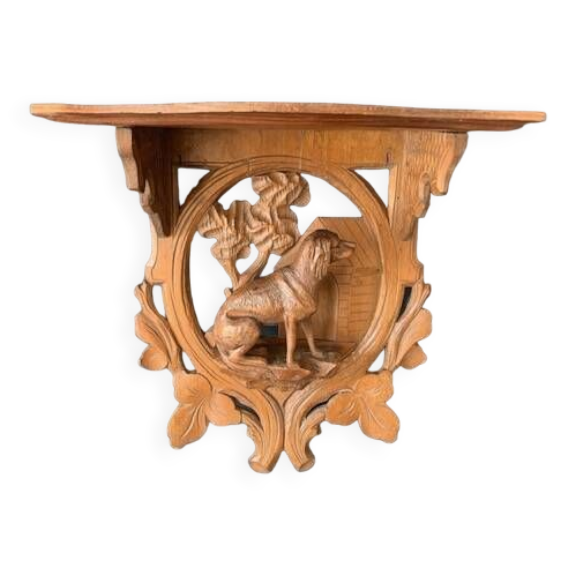 Black Forest carved wooden wall console, dog decor, folk art circa 1900