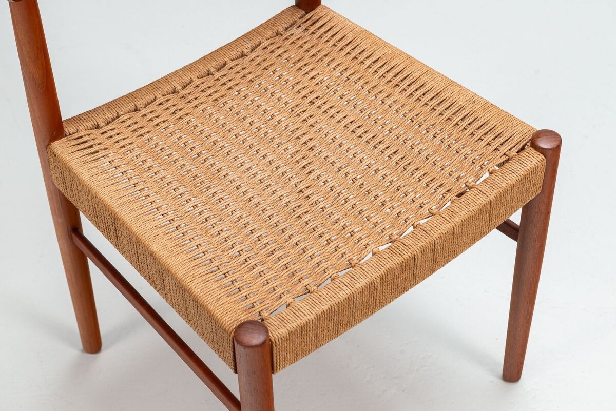 Set of four Danish dining chairs in teak and paper cord, Denmark, 1960