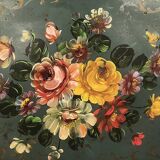 Painted metal tray decorated with flowers on a green background