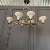 Chandelier in gilded metal 1950 6 lights cut in frosted glass