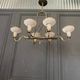 Chandelier in gilded metal 1950 6 lights cut in frosted glass