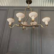 Chandelier in gilded metal 1950 6 lights cut in frosted glass