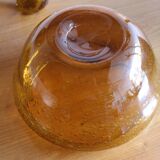 Vintage amber blown bubble glass salad bowl and ladle.