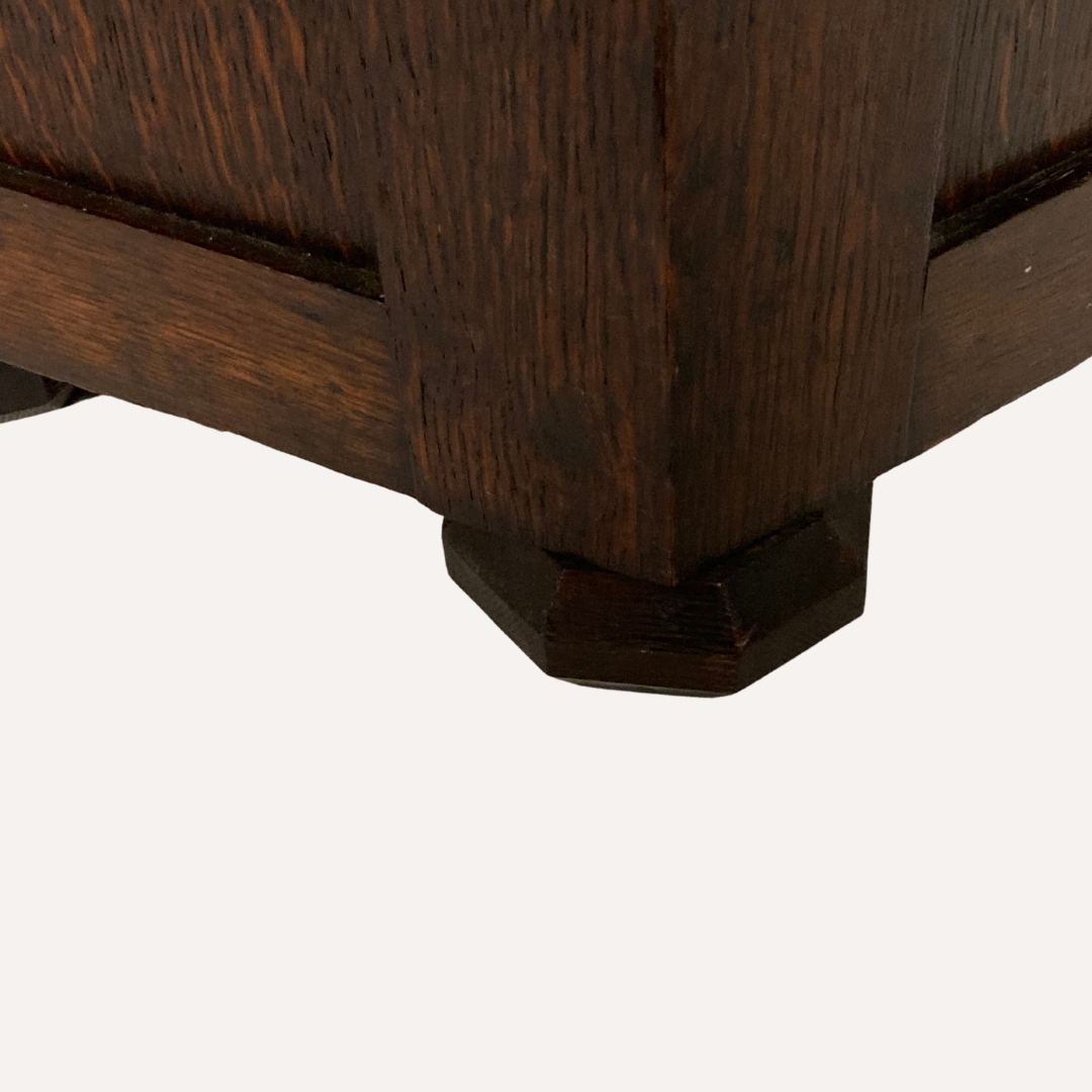 Art deco modernist brutalist oak hexagonal cabinet, ca 1910